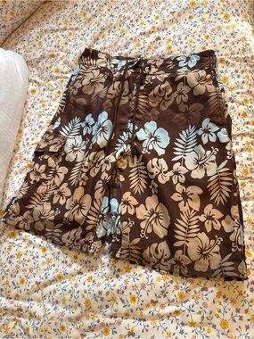 Joe Boxer Brown Floral Hybrid Shorts with Light Blue Accents